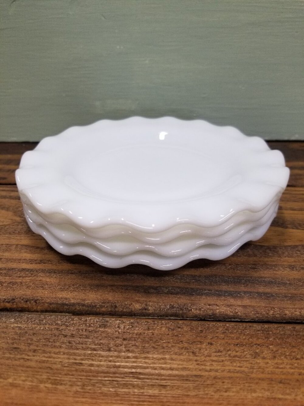 Vintage White Milk Glass Saucers Ripple Edges Set of 4
